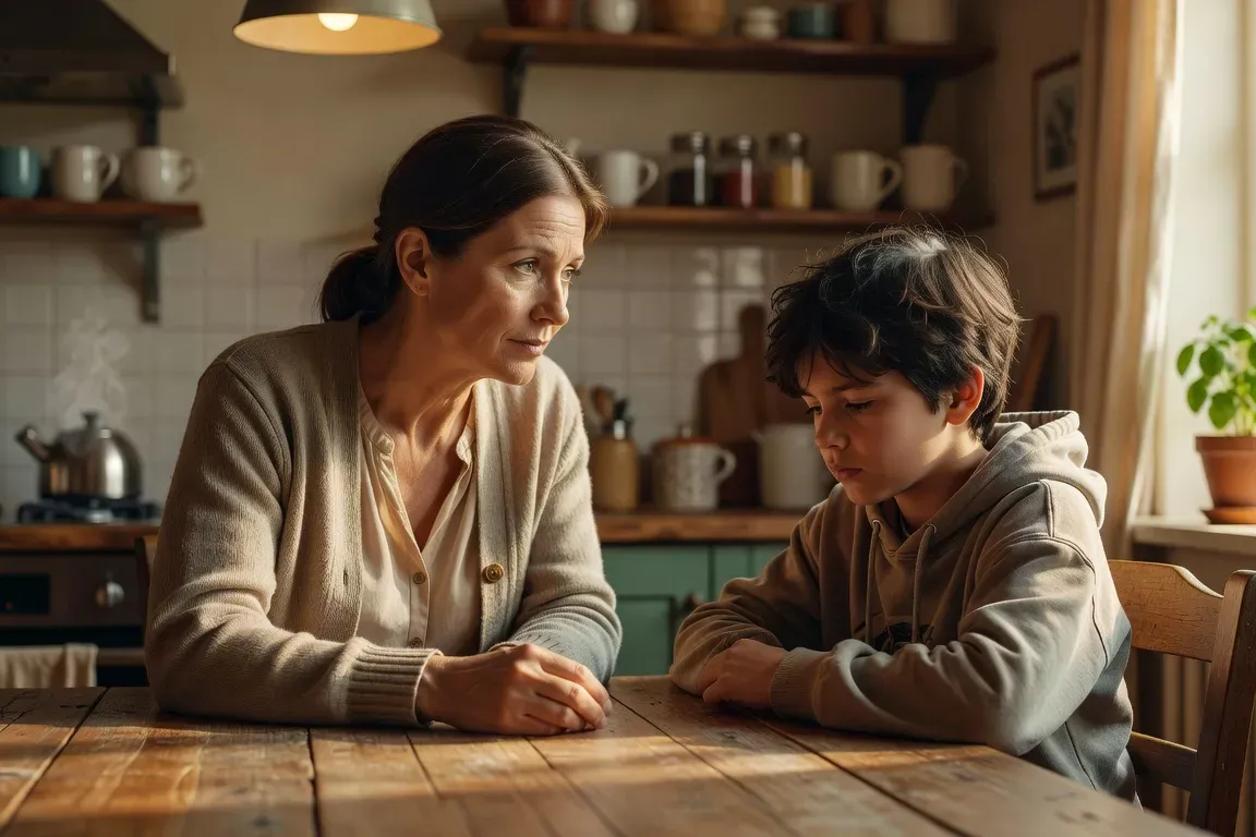 Parent inquiet observant son enfant silencieux et renfermé à la maison