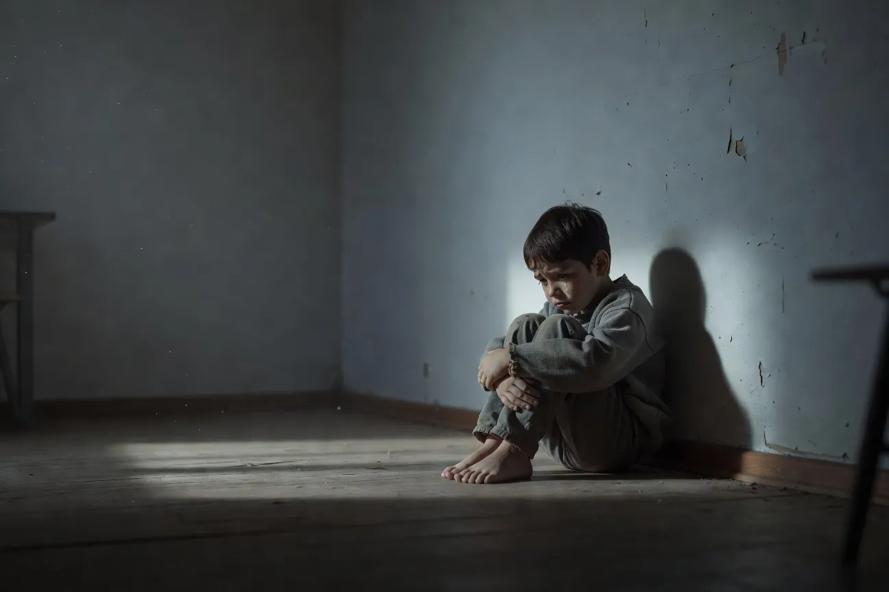 Enfant dessinant à une table avec un adulte bienveillant qui s'approche